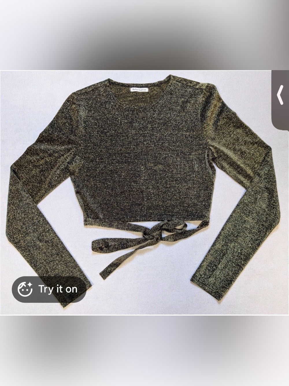 Reformation Crop Tie Glitter Long Sleeve Black and Gold Size 2X